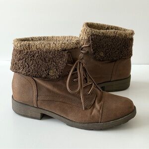 White Mountain Brown Ankle Boots with Fold-Over Cuff